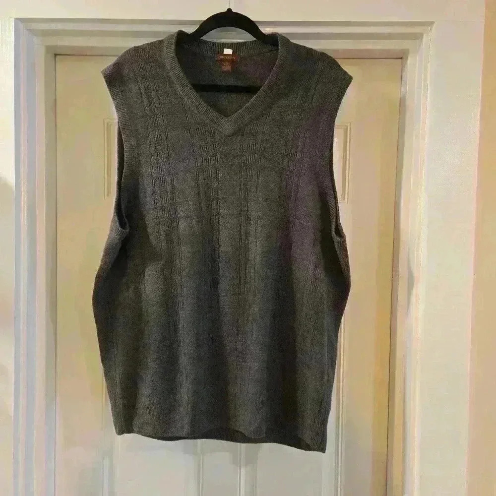 Dockers Mens Textured V Neck Knit Sweater Vest Gray Size XL